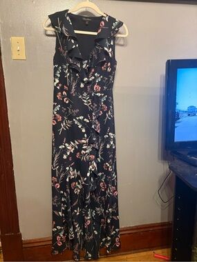 Banana Republic Navy Floral Ruffle Maxi Dress
